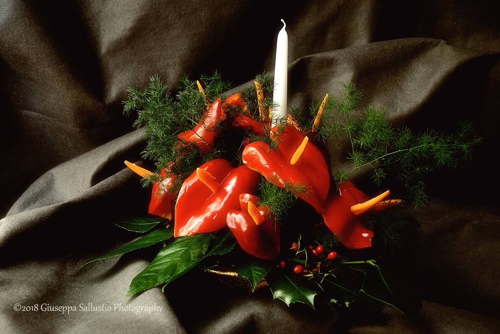 Bouquet made of red peppers for the Christmas table